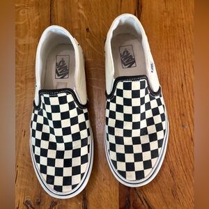 Vans Classic Checkered Slip-On Shoes - Black and White, Size 10